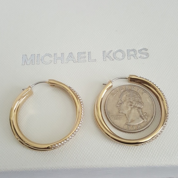 New Michael Kors Crystal Crossover Hoop Earrings - Picture 5 of 6